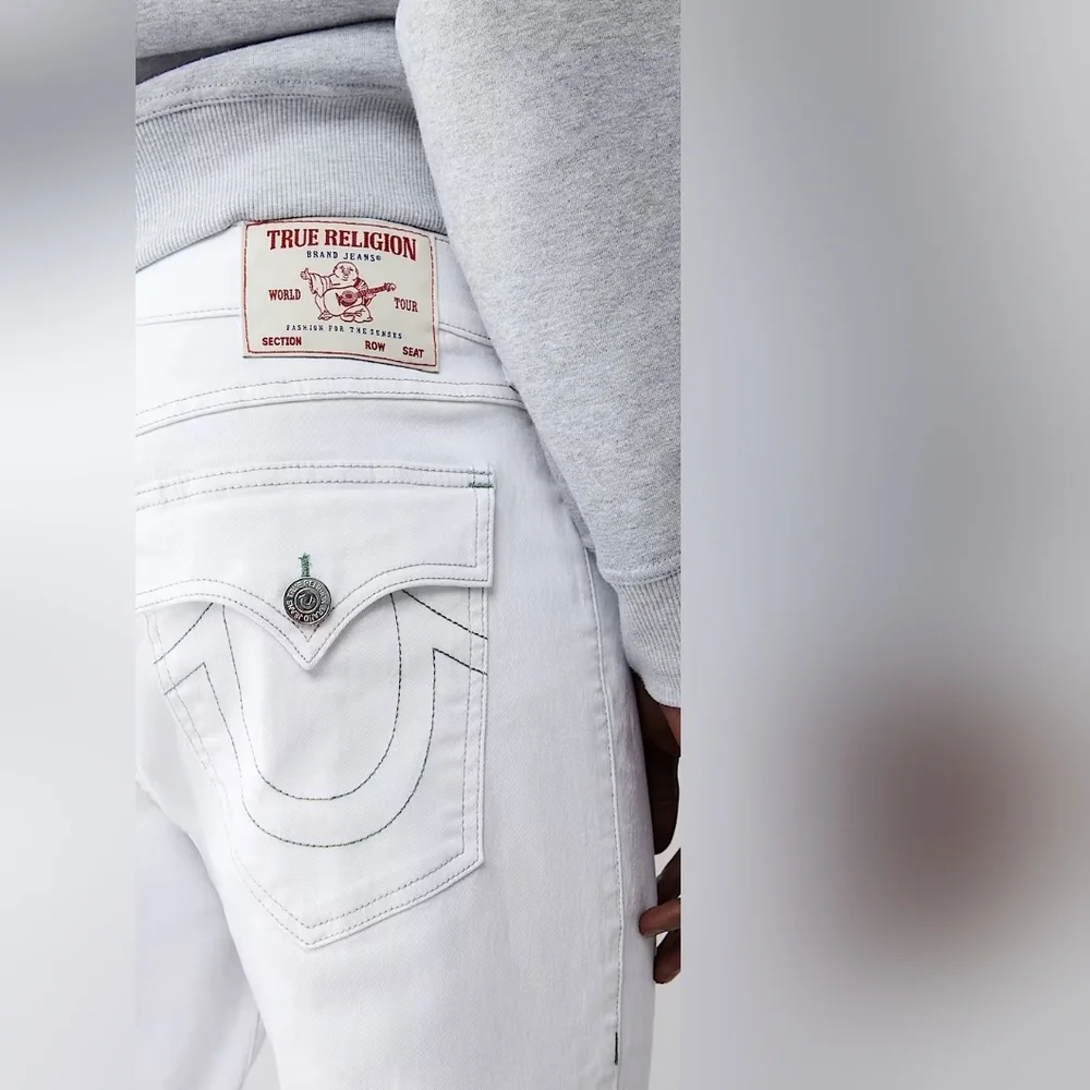 NWT True Religion White Ricky Flap Straight Leg Jeans Size 36